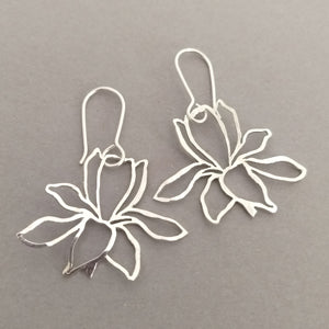Hand cut & textured Floral dangly Sterling Silver Earrings