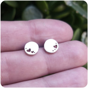 Disc with Hearts Stud Earrings