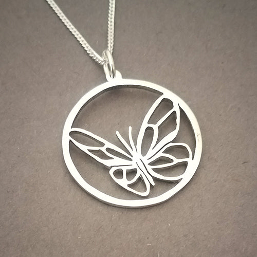 Butterfly in Circle Pendant on Chain