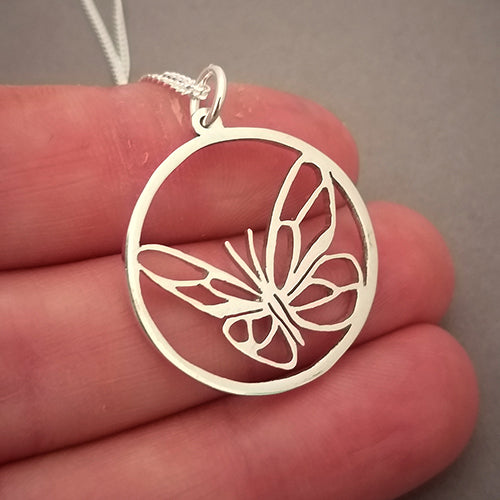 Butterfly in Circle Pendant on Chain