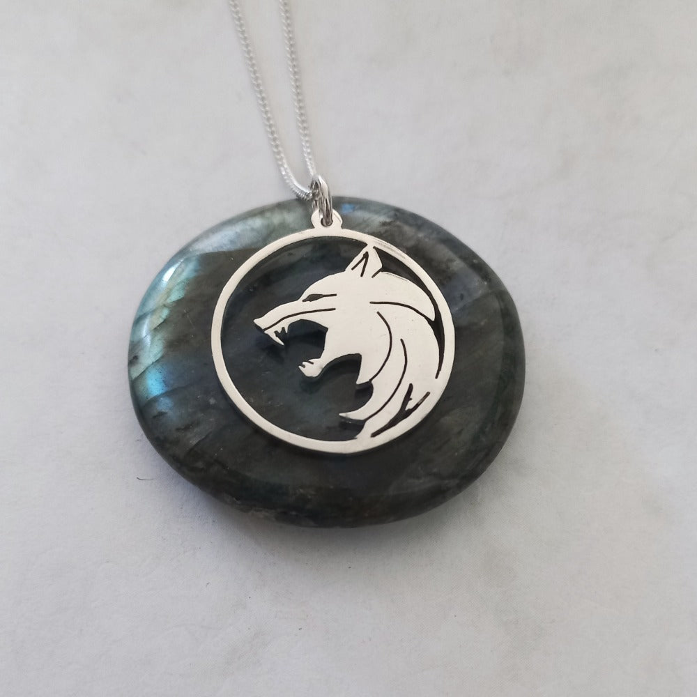 Wolf in Circle Sterling Silver Handmade Pendant