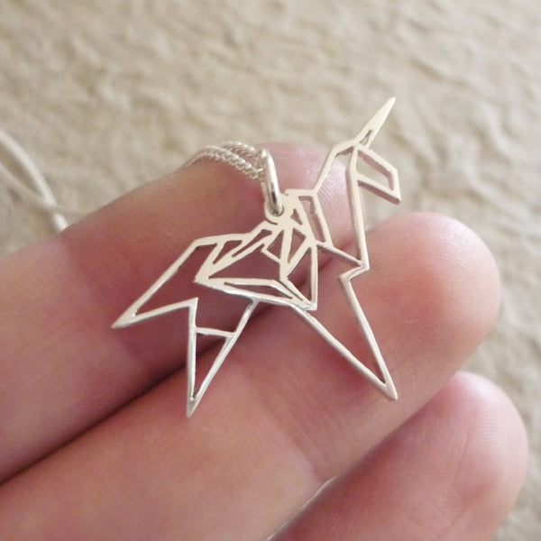 Origami Unicorn Sterling Silver Pendant